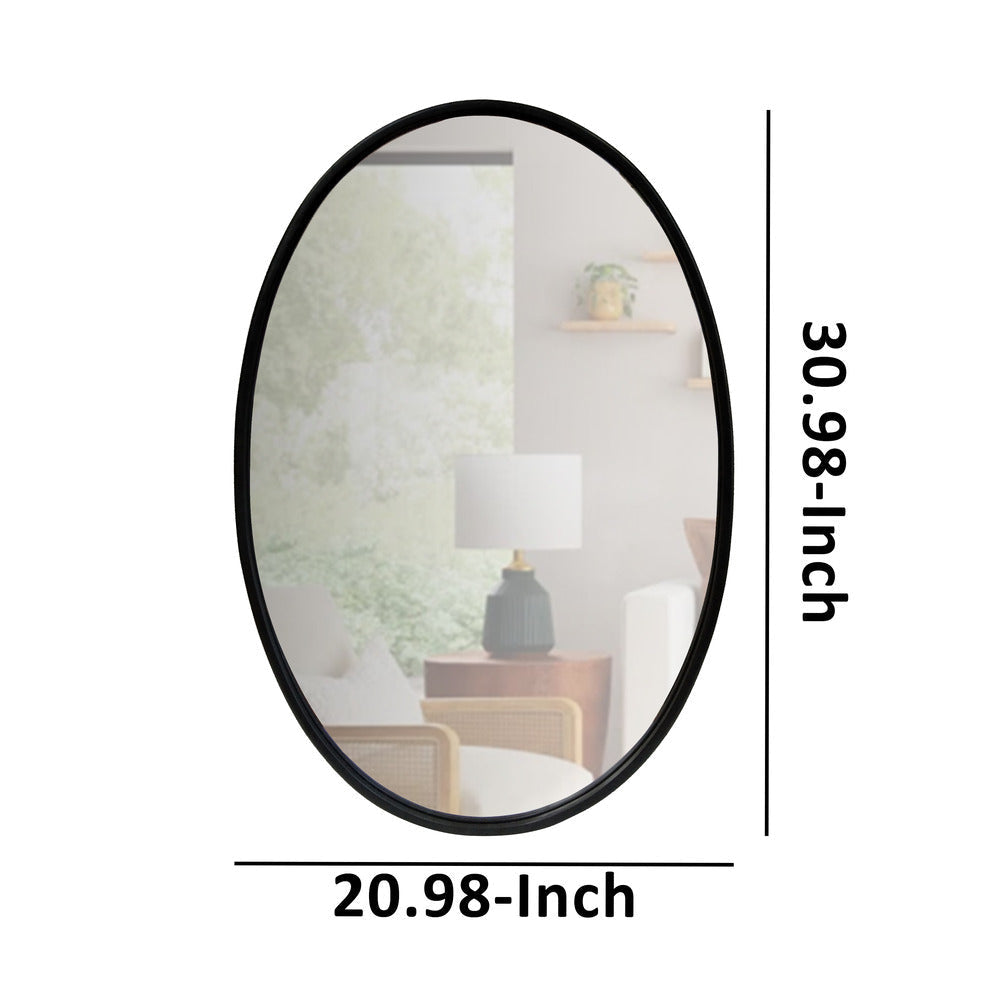 Oval Metal Wall Mirror with Framed Edges and Wooden Backing Black By The Urban Port UPT-228707