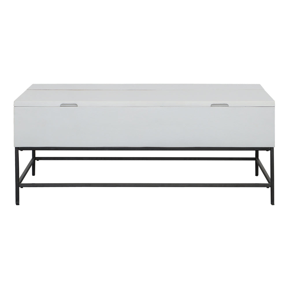 45 Inch Rectangular Mango Wood Coffee Table Lift Top Storage Iron Frame White Black - UPT-229062 UPT-229062