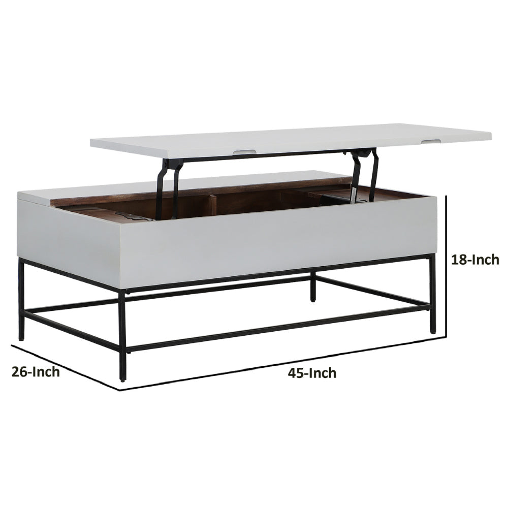 45 Inch Rectangular Mango Wood Coffee Table Lift Top Storage Iron Frame White Black - UPT-229062 UPT-229062