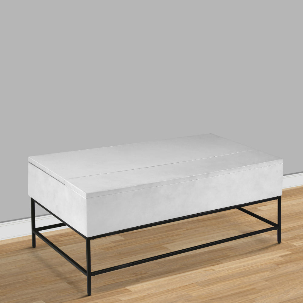 45 Inch Rectangular Mango Wood Coffee Table Lift Top Storage Iron Frame White Black - UPT-229062 UPT-229062