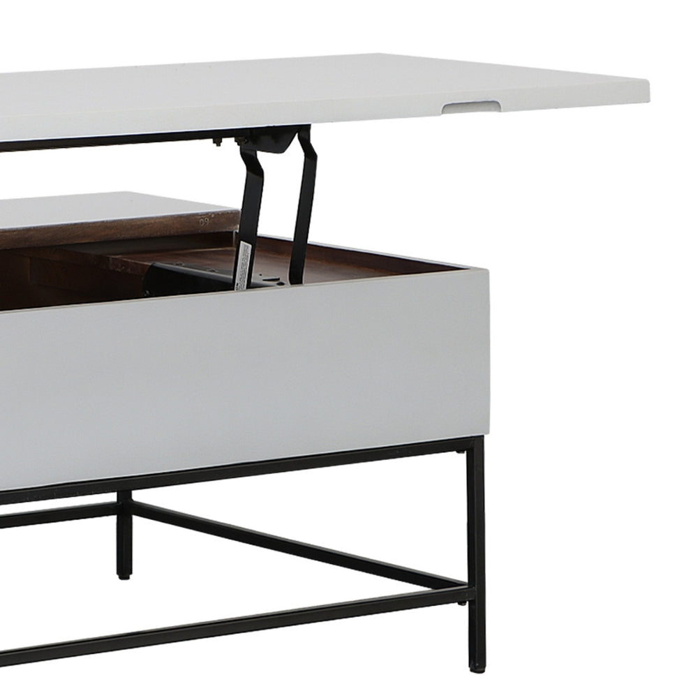 45 Inch Rectangular Mango Wood Coffee Table Lift Top Storage Iron Frame White Black - UPT-229062 UPT-229062