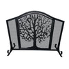 43 Inches 3 Panel Iron Fireplace Screen Mesh Design Arched Top Tree of Life Art Black By The Urban Port UPT-232047