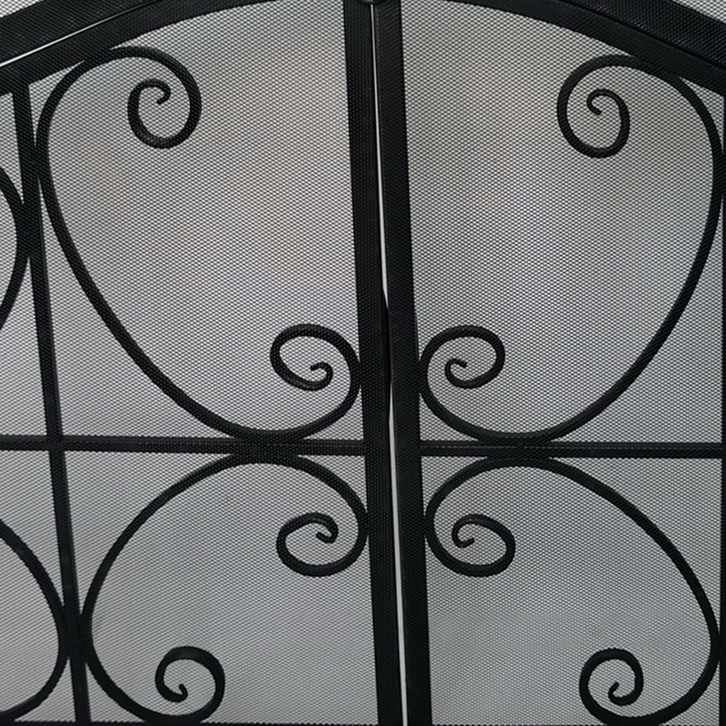 43 Inches 2 Door Iron Fireplace Screen Mesh Design Scrollwork Black By The Urban Port UPT-232048