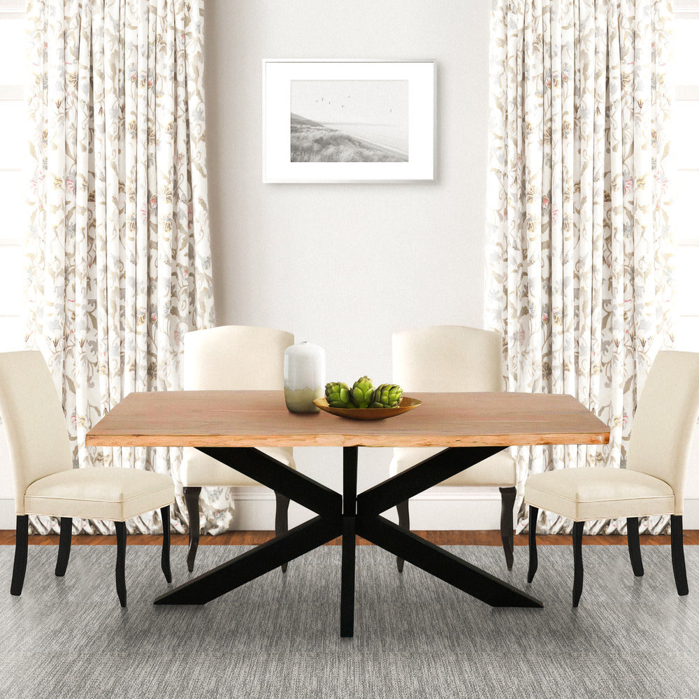 79 Inch Rectangular Live Edge Top Mango Wood Dining Table Crossed Legs Brown Black By The Urban Port UPT-238003