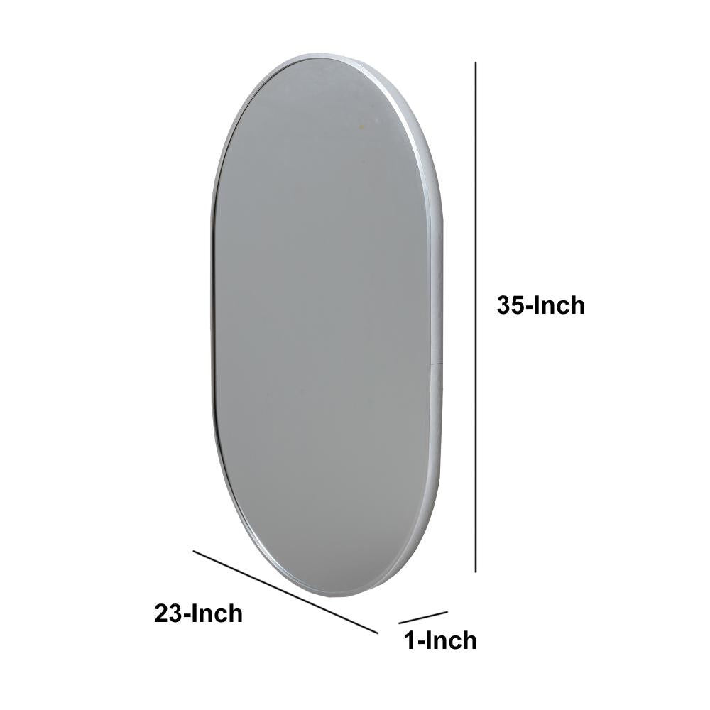 35 Inch Oval Hanging Accent Wall Mirror with Metal Frame Matte Gold By The Urban Port UPT-238454