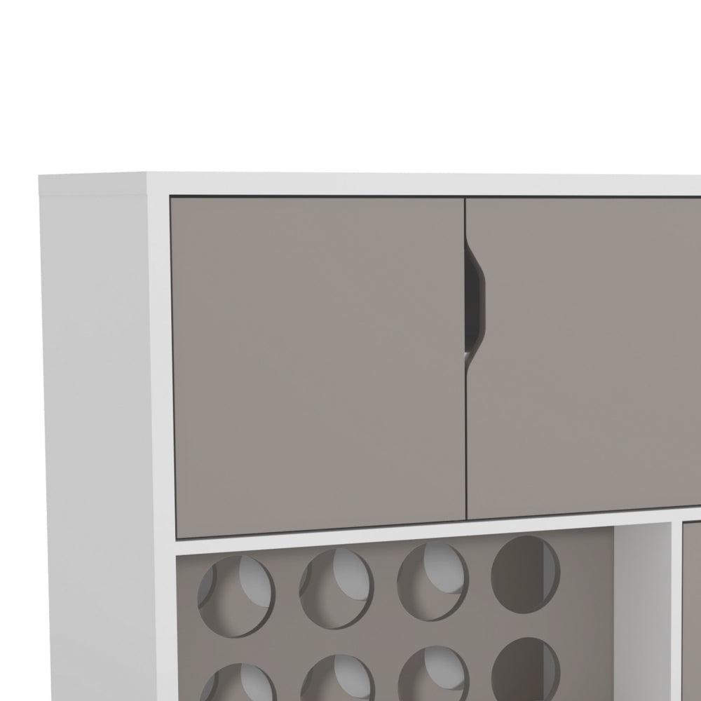 Coco 54 Inch 2 Door Wine Bar Cabinet TV Entertainment Console Wine Rack 1 Drawer White Gray By The Urban Port UPT-242348