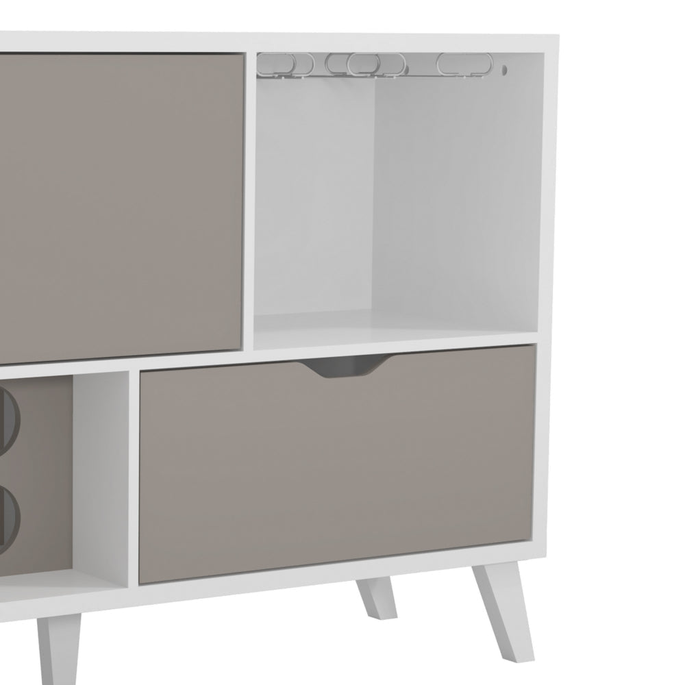 Coco 54 Inch 2 Door Wine Bar Cabinet TV Entertainment Console Wine Rack 1 Drawer White Gray By The Urban Port UPT-242348