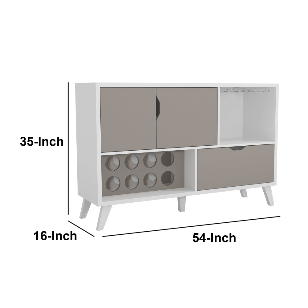 Coco 54 Inch 2 Door Wine Bar Cabinet TV Entertainment Console Wine Rack 1 Drawer White Gray By The Urban Port UPT-242348