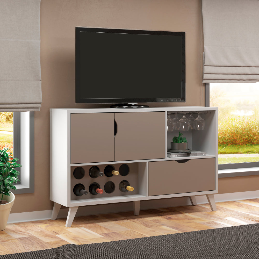 Coco 54 Inch 2 Door Wine Bar Cabinet TV Entertainment Console, Wine Rack, 1 Drawer, White, Gray By The Urban Port