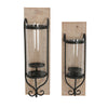 Industrial Wall Mount Wood Candle Holder With Glass Hurrican Set of 2 Black By The Urban Port UPT-250432