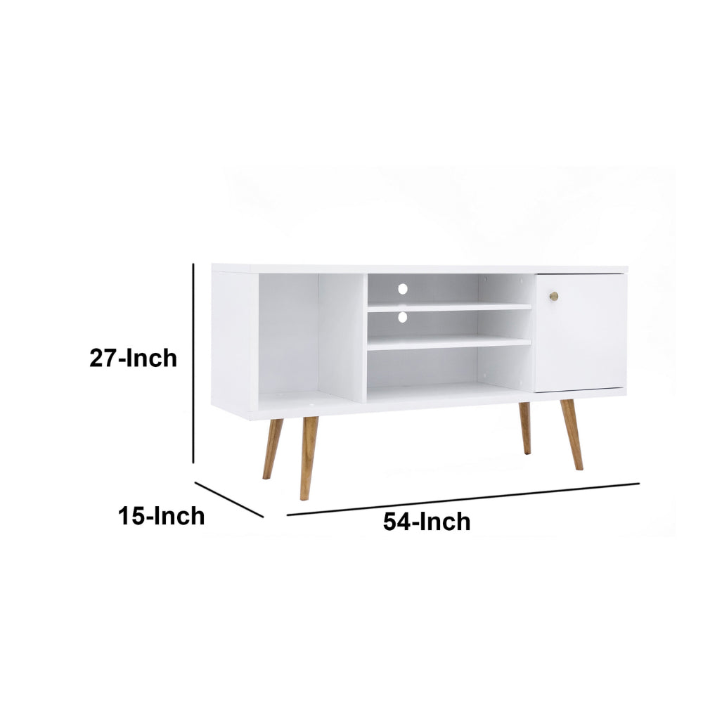 Reece 53 Inch Handcrafted Modern Wood TV Media Entertainment Cabinet Console 2 Tone Brown Legs White By The Urban Port UPT-262091