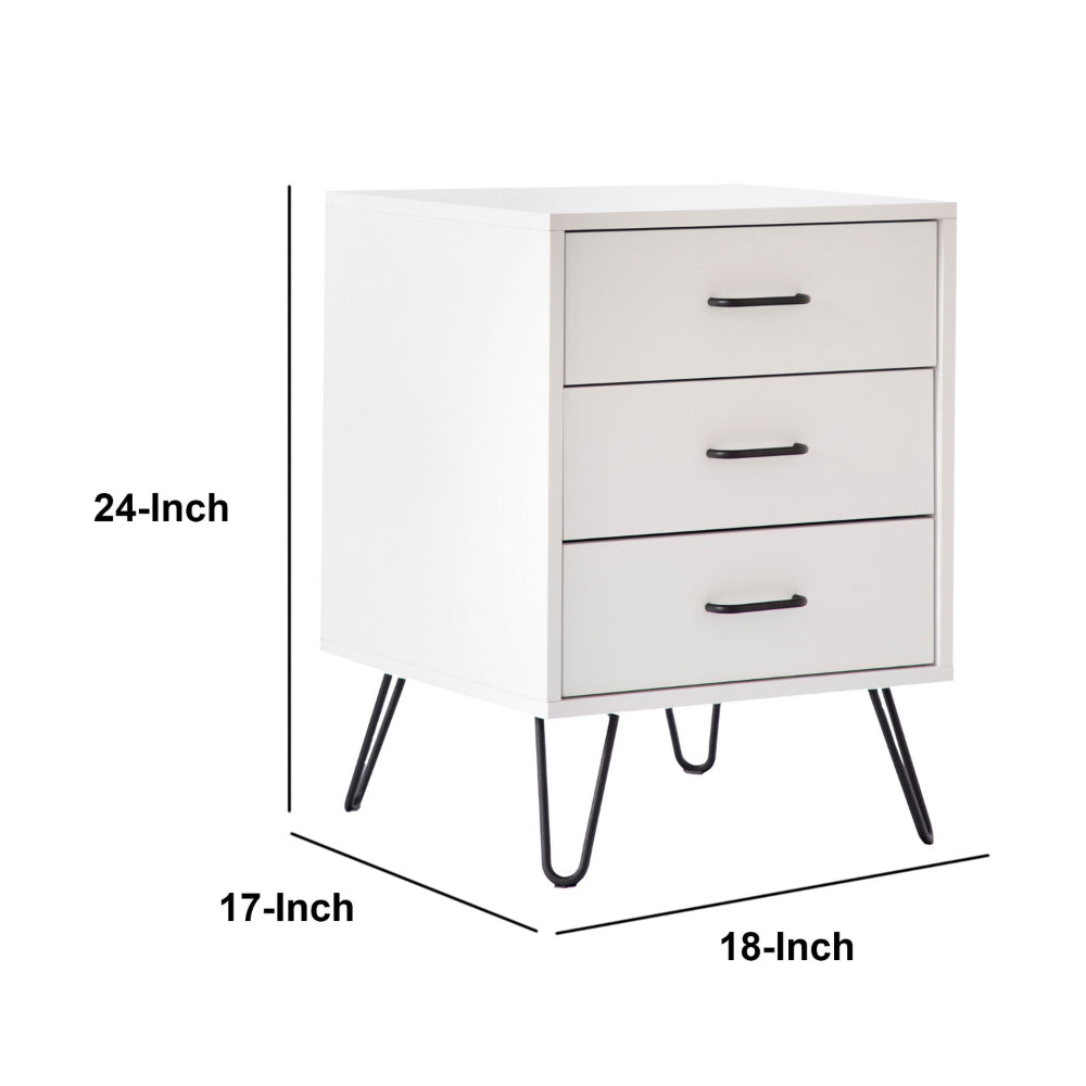 Harper 24 Inch Handcrafted Modern Wood Nightstand 3 Drawers Metal Hairpin Legs White By The Urban Port UPT-262099