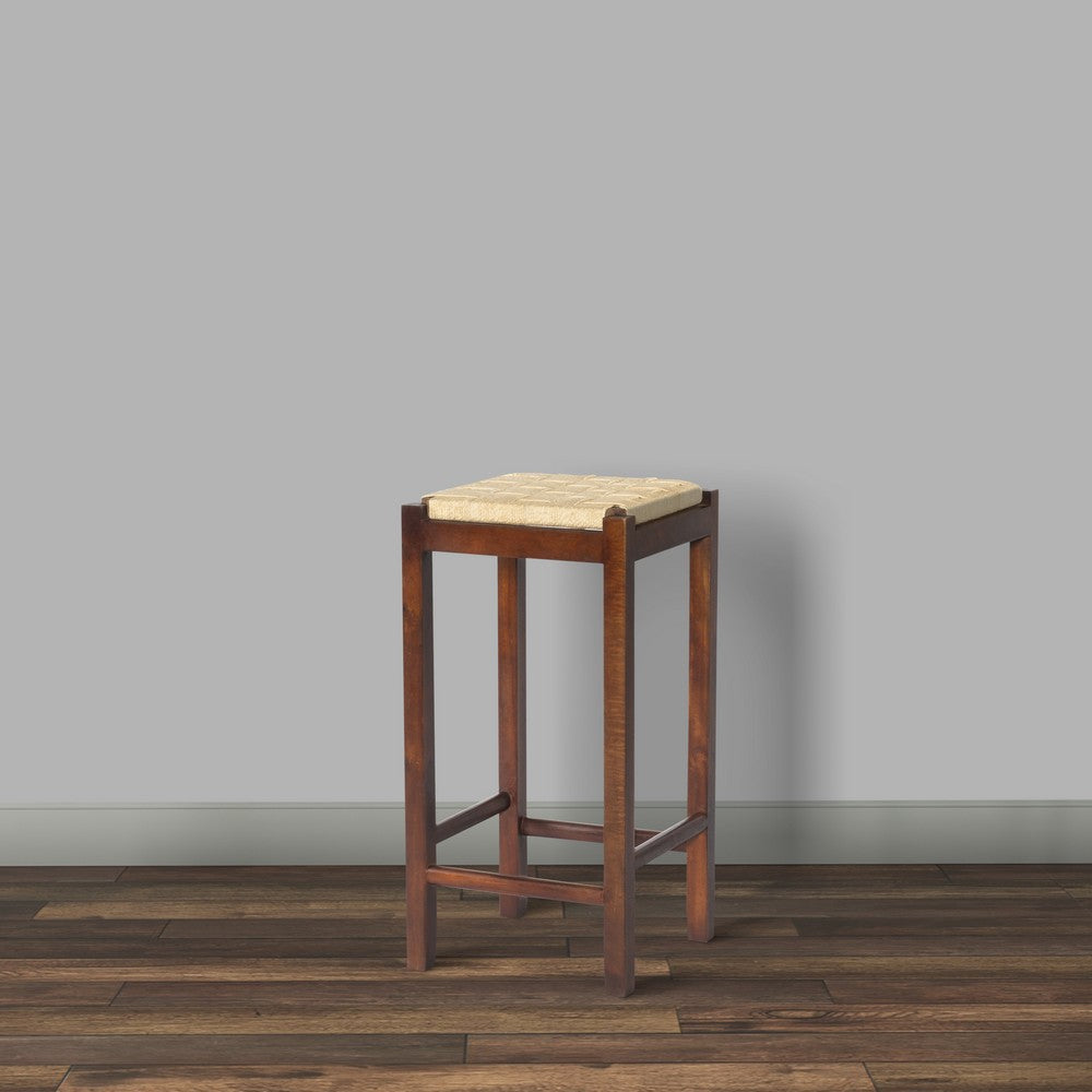 Mango Wood Barstool with Rope Weaved Seat Brown By The Urban Port UPT-262413