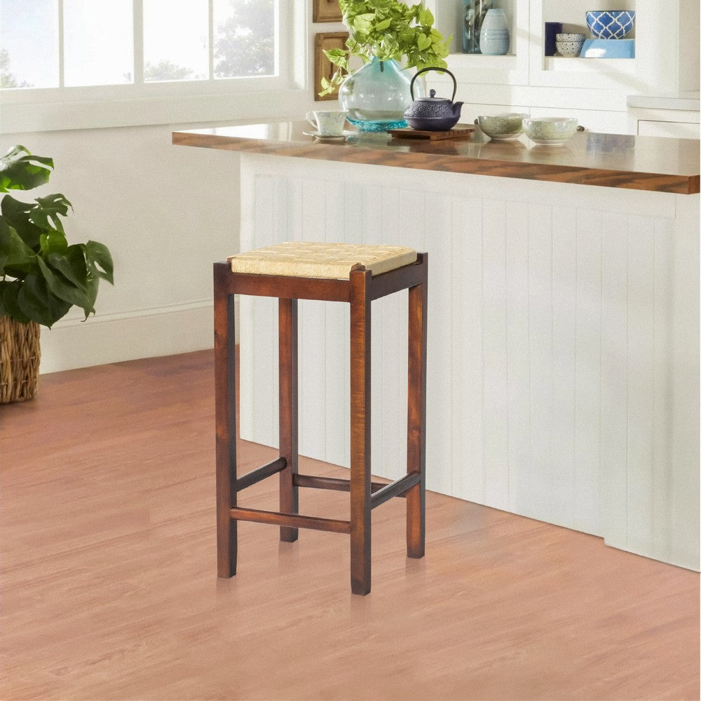 Mango Wood Barstool with Rope Weaved Seat Brown By The Urban Port UPT-262413