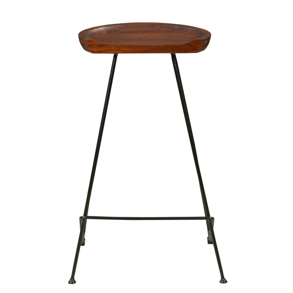 Counter Height Barstool with Wooden Seat and Tubular Metal Frame Dark Brown and Black By The Urban Port UPT-263266