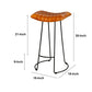 Industrial Barstool with Curved Genuine Leather Seat and Tubular Frame Tan Brown and Black By The Urban Port UPT-263270