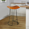 Industrial Barstool with Curved Genuine Leather Seat and Tubular Frame Tan Brown and Black By The Urban Port UPT-263270