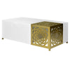 48 Inch Rectangular Modern Coffee Table with Geometric Cut Out Design White and Brass By The Urban Port UPT-263766