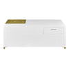 48 Inch Rectangular Modern Coffee Table with Geometric Cut Out Design White and Brass By The Urban Port UPT-263766