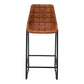 29 Inch Bar Height Chair Square Tufted Genuine Leather Seat Metal Frame Tan Brown Black By The Urban Port UPT-263781