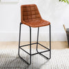 29 Inch Bar Height Chair Square Tufted Genuine Leather Seat Metal Frame Tan Brown Black By The Urban Port UPT-263781