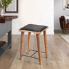 25 Inch Counter Height Bar Stool Genuine Leather Seat Mango Wood Frame Black Brown By The Urban Port UPT-263787