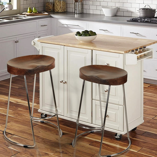 Ela 30 Inch Bar Stool with Mango Wood Saddle Seat Iron Frame Brown and Silver By The Urban Port UPT-263791