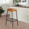 31 Inch Modern Bar Stool Genuine Leather Seat Iron Frame Channel Stitched Tan Brown Black By The Urban Port UPT-266367