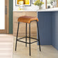 31 Inch Modern Bar Stool Genuine Leather Seat Iron Frame Channel Stitched Tan Brown Black By The Urban Port UPT-266367