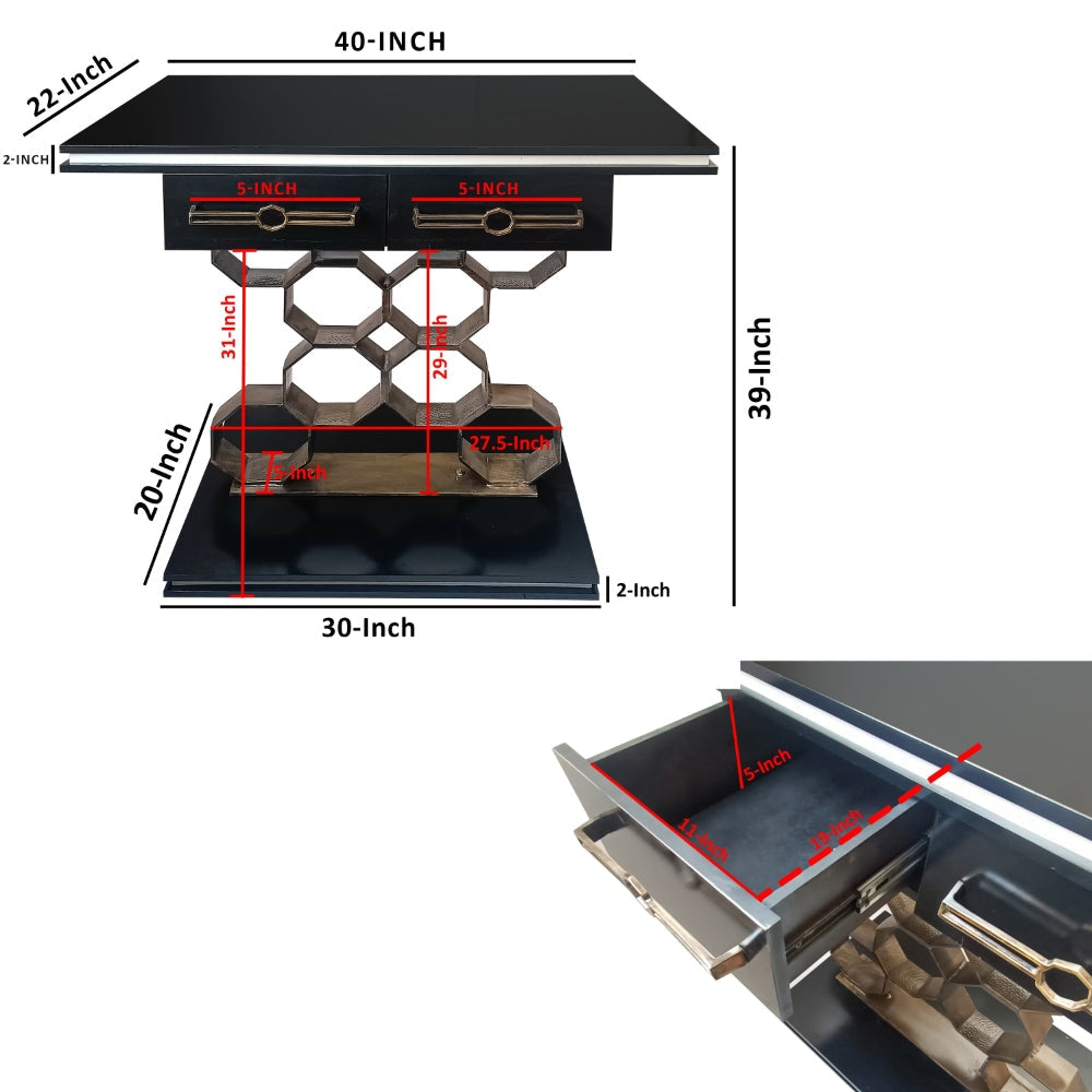 40 Inch Console Table 2 Drawers Modern Retro Aluminum Honeycomb Base Black Antique Brass By The Urban Port UPT-266403