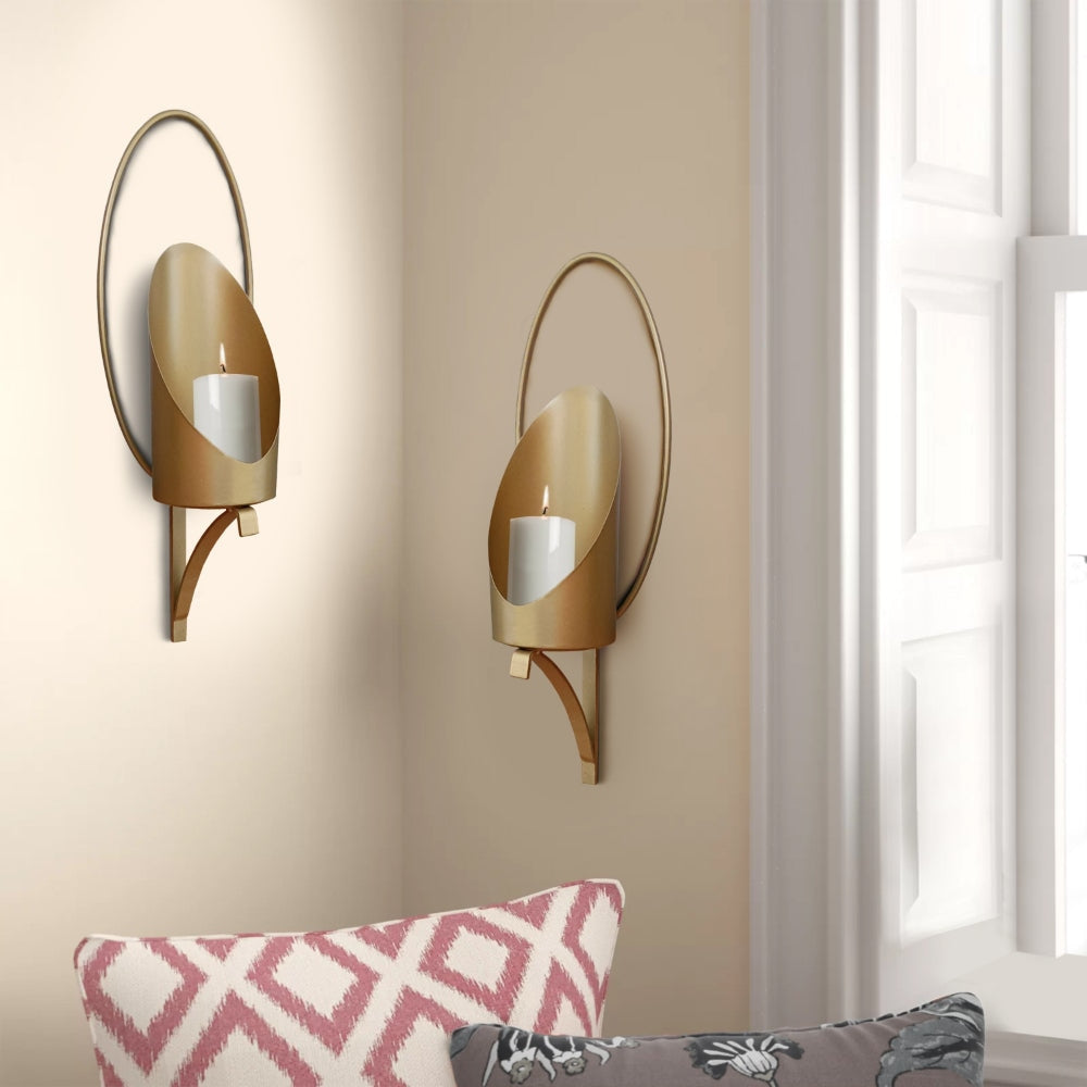 22 Inch Wall Sconce Candle Holder Modern Tulip Shape Set of 2 Matte Gold Frame By The Urban Port UPT-270040