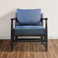 Malibu 27 Inch Handcrafted Mango Wood Accent Chair Fabric Pillow Back Open Frame Blue Black By The Urban Port UPT-270563