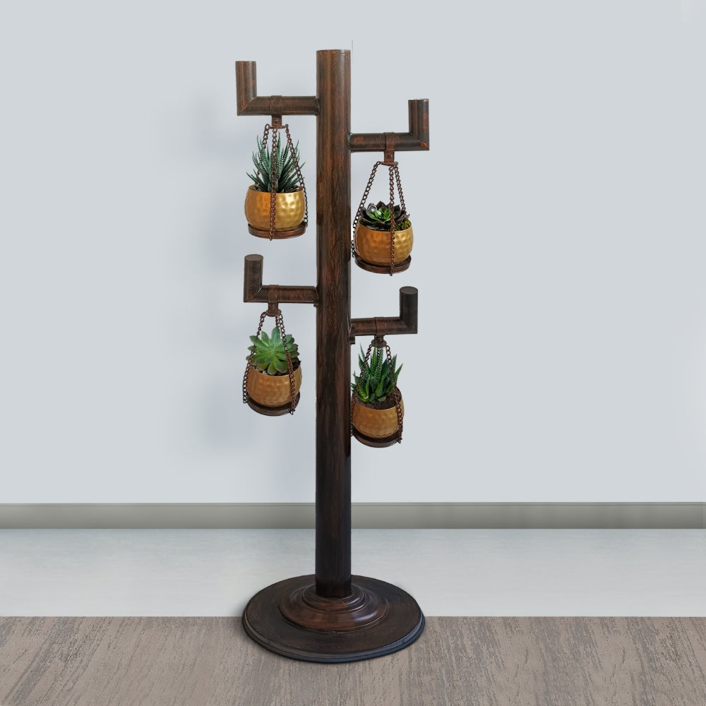 52 Inch Tall Plant Stand with 4 Hanging Pots Antique Bronze Gold Black By The Urban Port UPT-271313