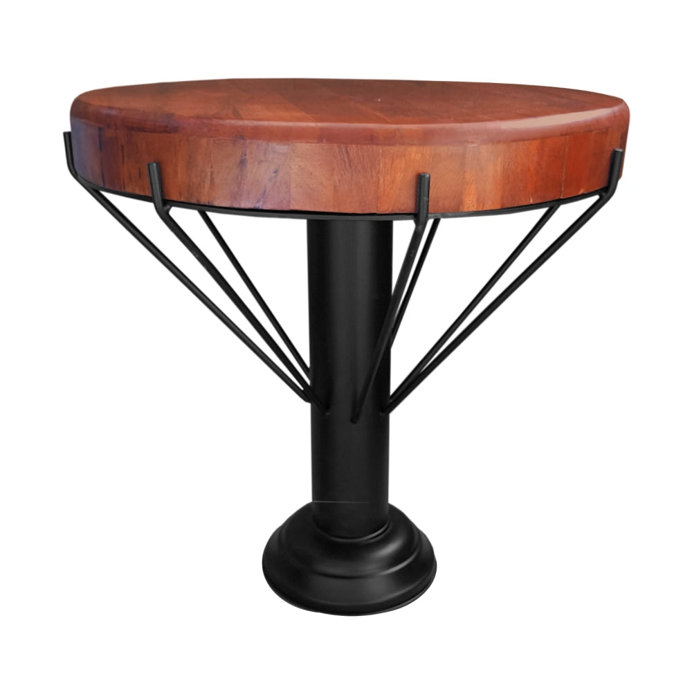 26 Inch Handcrafted Round Side End Table Thick Mango Wood Top Black Iron Pedestal Base By The Urban Port UPT-271315