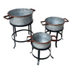 21 18 and 16 Inch 3 Piece Round Tub Metal Planter Set with Stand in Galvanized Gray and Black Iron By The Urban Port UPT-271316