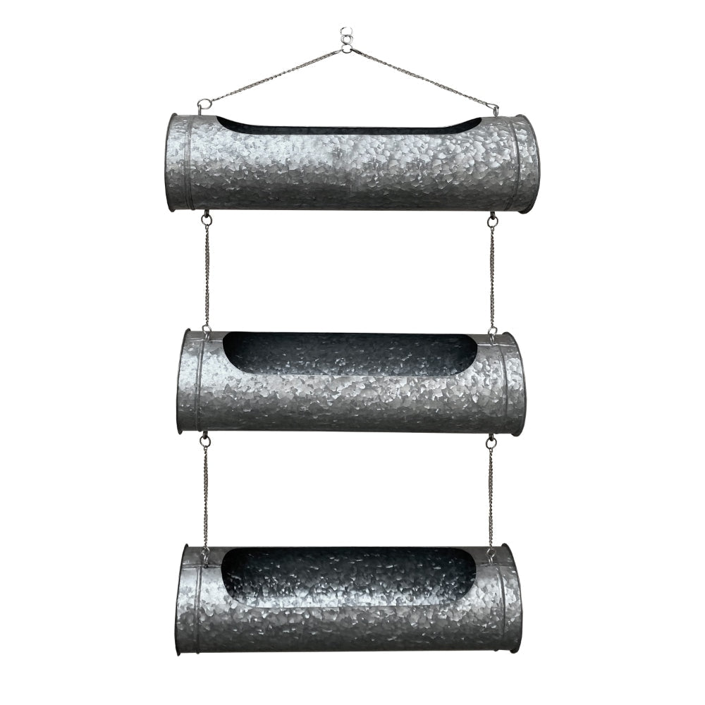 36 Inch 3 Tier Hanging Planter Galvanized Metal With Chrome Chain Silver Finish by The Urban Port UPT-271317