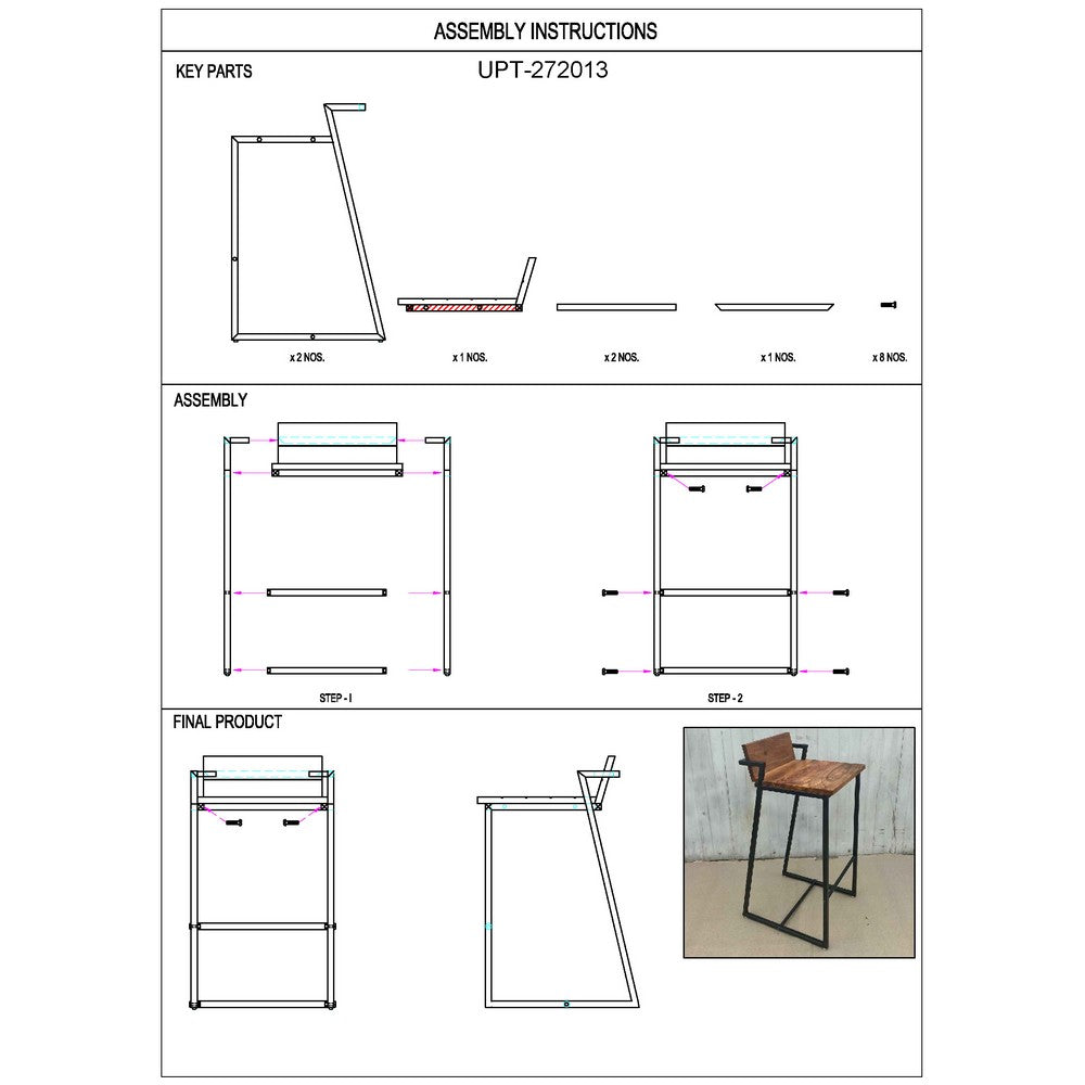 35 Inch Industrial Style Acacia Wood Barstool with Metal Frame Brown and Black By The Urban Port UPT-272013