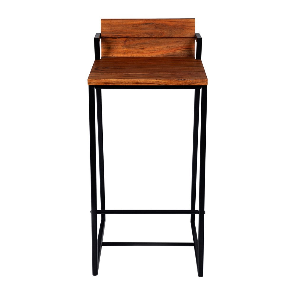 35 Inch Industrial Style Acacia Wood Barstool with Metal Frame Brown and Black By The Urban Port UPT-272013