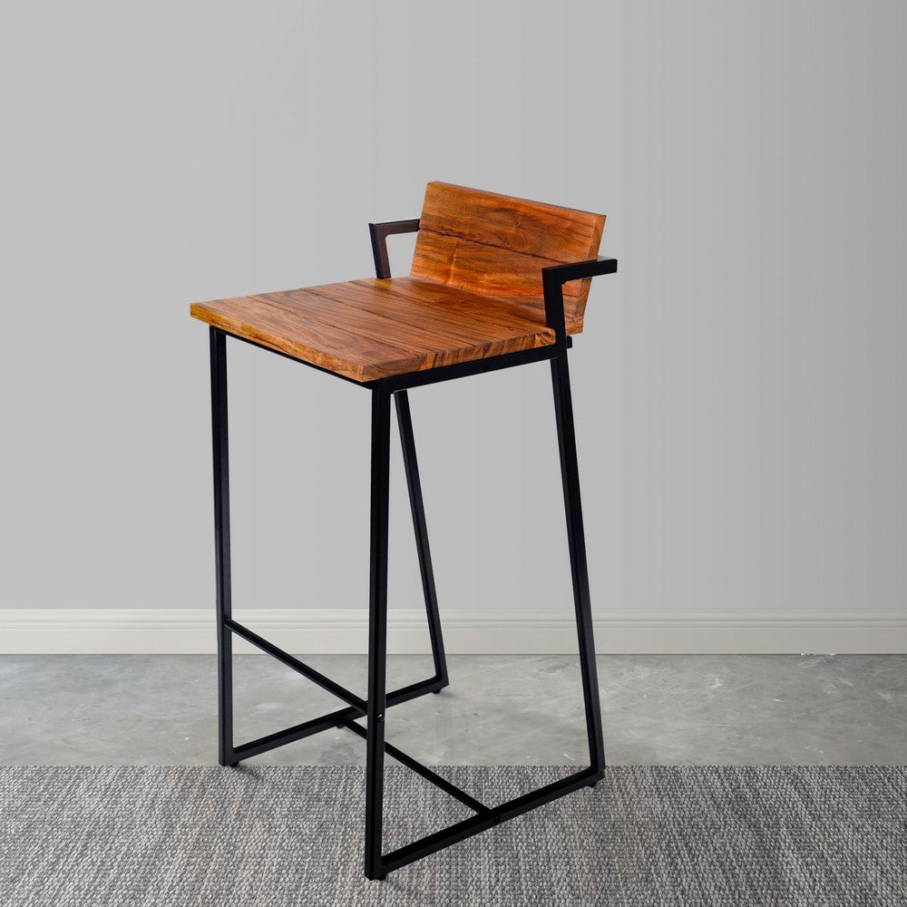 35 Inch Industrial Style Acacia Wood Barstool with Metal Frame Brown and Black By The Urban Port UPT-272013