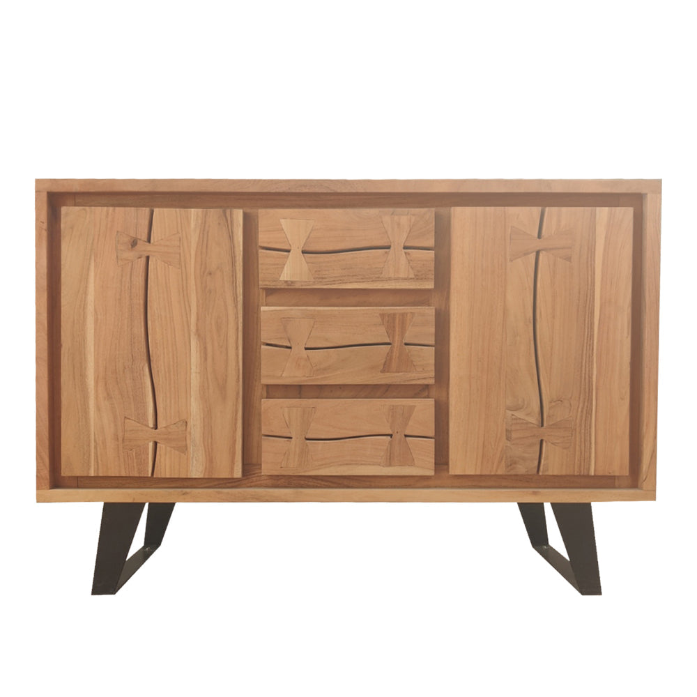 40 Inch Sideboard Buffet Console with 2 Cabinets Brown Acacia Wood 3 Drawers Black Iron Base The Urban Port UPT-272531