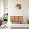 40 Inch Sideboard Buffet Console with 2 Cabinets, Brown Acacia Wood, 3 Drawers, Black Iron Base The Urban Port