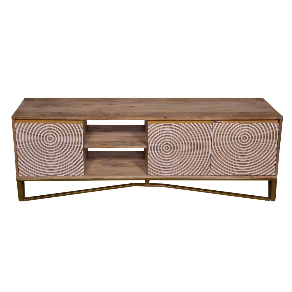 Ally 57 Inch TV Media Entertainment Cabinet Console Mango Wood With Metal Base Natural Brown Gold By The Urban Port UPT-272538