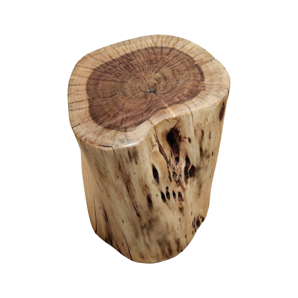 17 Inch Accent Stump Stool End Table Live Edge Acacia Wood Log with Grain and Knot Details Natural Brown By The Urban Port UPT-272548