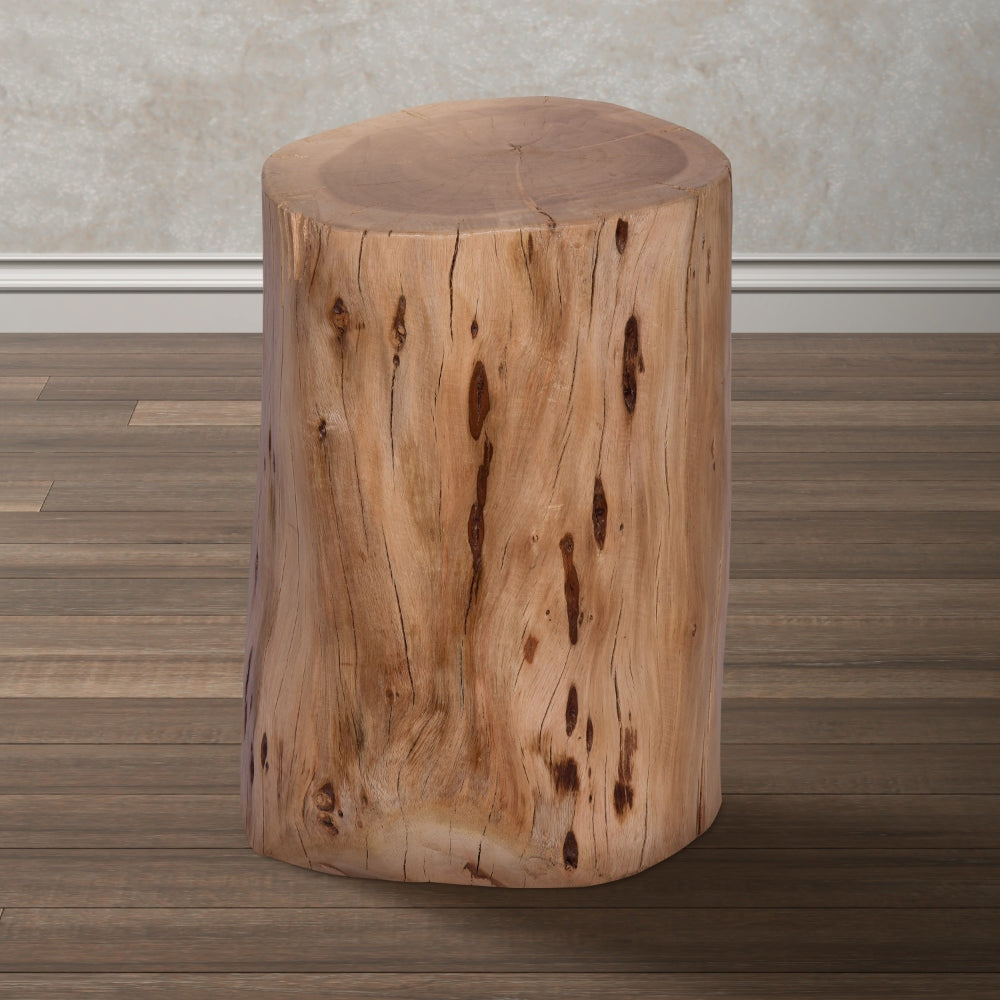 17 Inch Accent Stump Stool End Table Live Edge Acacia Wood Log with Grain and Knot Details Natural Brown By The Urban Port UPT-272548