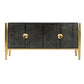 Tali 48 Inch Accent Sideboard Buffet Cabinet 2 Doors with Gold Round Handles Saw Marked Charcoal Gray Acacia Wood By The Urban Port