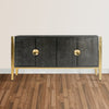 Tali 48 Inch Accent Sideboard Buffet Cabinet 2 Doors with Gold Round Handles Saw Marked Charcoal Gray Acacia Wood By The Urban Port