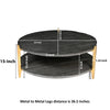 Tali 37 Inch Handcrafted Round Coffee Table 2 Tier Charcoal Gray Acacia Wood Sleek Gold Metal Legs By The Urban Port UPT-272890