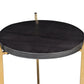 Tali 16 Inch Handcrafted Round Side End Table 2 Tier Charcoal Gray Acacia Wood Sleek Gold Metal Legs By The Urban Port UPT-272891