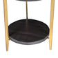 Tali 16 Inch Handcrafted Round Side End Table 2 Tier Charcoal Gray Acacia Wood Sleek Gold Metal Legs By The Urban Port UPT-272891