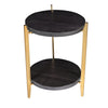 Tali 16 Inch Handcrafted Round Side End Table 2 Tier Charcoal Gray Acacia Wood Sleek Gold Metal Legs By The Urban Port UPT-272891